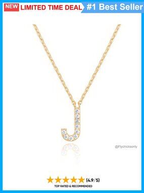 14K Gold Plated Initial J Pendant Necklace CZ Hypoallergenic